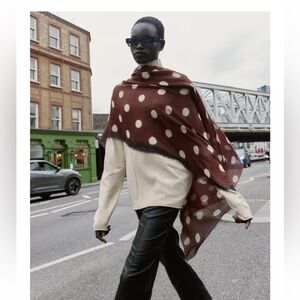 Zara Brown and White Polka Dot Scarf